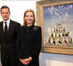 La Infanta Doña Cristina, y su esposo, Don Iñaki Urdangarin, junto al cuadro"Inaugural goose flesh" de Salvador Dalí