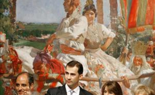 Los príncipes de Asturias, acompañados por la vicepresidenta primera de Gobierno, María Teresa Fernández de la Vega, y por presidente de la Generalita