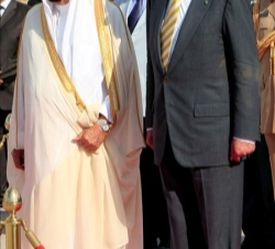Don Juan Carlos y el Rey de Arabia Saudí, Abdullah Bin Abdulaziz Al-Saud, durante la recepción oficial