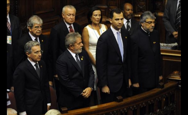 Su Alteza Real el Príncipe de Asturias junto a los presidentes de Colombia, Brasil y Paraguay durante la Ceremonia de Declaración de Fidelidad Constit