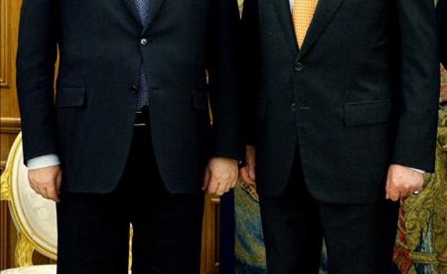 Su Majestad el Rey con el presidente de los Ferrocarriles Rusos