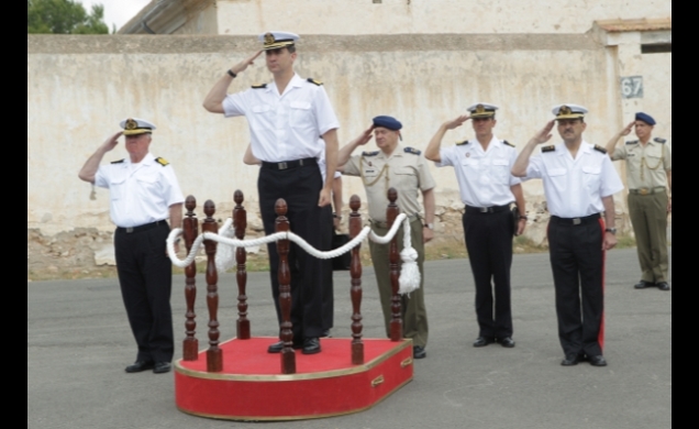 Su Alteza Real el Príncipe de Asturias durante la interpretación del Himno Nacional