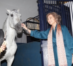 Su Majestad la Reina durante la visita a las cuadras de la Fundación Real Escuela Andaluza del Arte Ecuestre