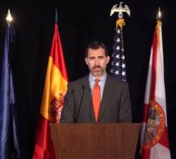 Su Alteza Real el Príncipe de Asturias durante su intervención en el Seminario Económico "Spain-Florida 500 Years Business Conference"
