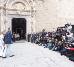 Los Príncipes de Asturias a su llegada al museo Santa Cruz de Toledo donde han visitado la exposición "El Griego de Toledo"
