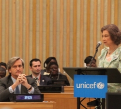 Doña Sofía durante su intervención en la Apertura de la Sesión Anual de la Junta Ejecutiva de UNICEF