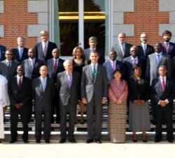 Don Felipe, con los embajadores representantes permanentes ante Naciones Unidas de sus respectivos países y el ministro de Asuntos Exteriores y de Coo
