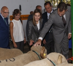 Sus Majestades los Reyes durante su recorrido por la nave de ovino
