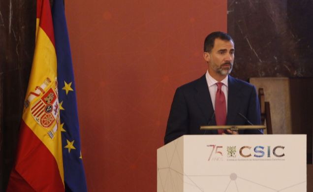Su Majestad el Rey durante su intervención en el acto conmemorativo del 75 aniversario del CSIC