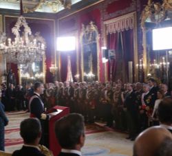 Vista general del Salón del Trono durante las palabras que Su Majestad el Rey pronunció con motivo de la celebración de la Pascua Militar