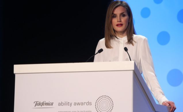 Su Majestad la Reina durante su intervención en la entrega de la III edición de los Premios Telefónica Ability Awards