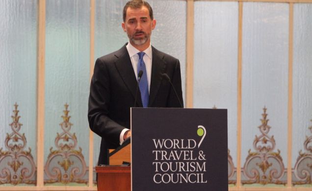 Su Majestad el Rey, durante su intervención en la cena previa a la 15ª Cumbre Global del Consejo Mundial de Viajes y Turismo 