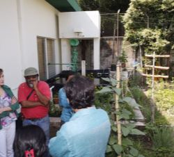 La Reina, durante su visita al huerto urbano de la Comunidad de Las Palmas.