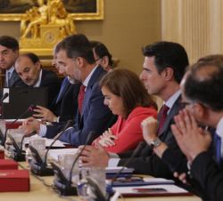 Su Majestad el Rey interviene durante la reunión.