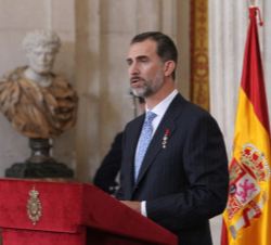 Don Felipe durante su felicitación a los condecorados con la Orden del Mérito Civil.