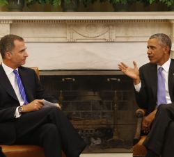 Su Majestad Rey y el presidente Barack Obama durante el encuentro en el Despacho Oval
