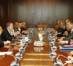 Momento del encuentro mantenido entre Su Majestad el Rey y el Secretario General de las Naciones Unidas, Ban Ki-moon
