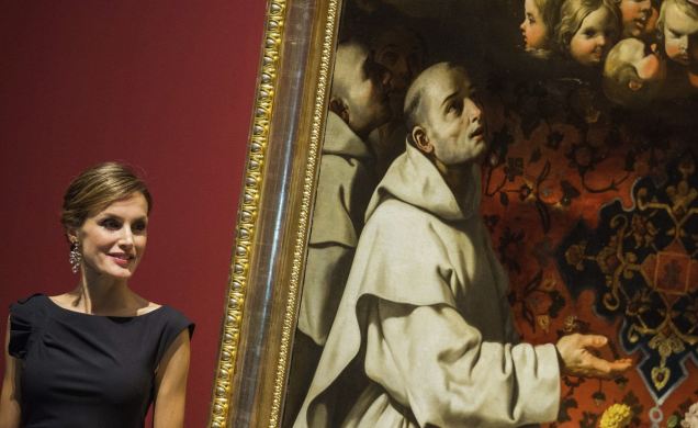 La Reina, junto a "La Virgen del Rosario venerada por Cartujos" de Zurbarán