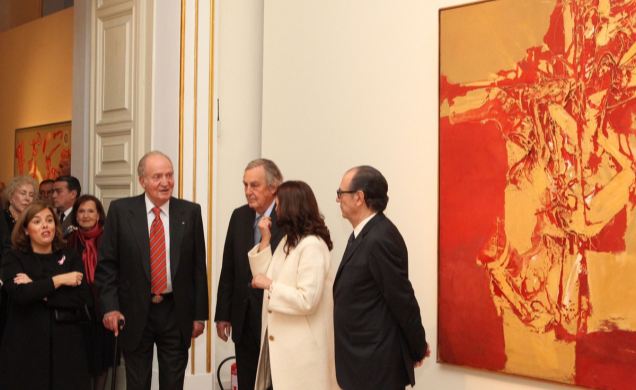 Don Juan Carlos, la vicepresidenta del Gobierno y ministra de la Presidencia, el presidente del Consejo de Administración de Patrimonio Nacional, la c