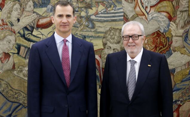 Su Majestad el Rey con el presidente de la Asamblea Parlamentaria del Consejo de Europa, Pedro Agramunt Font de Mora