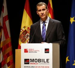 Su Majestad el Rey durante su intervención en el Mobile World Congress 2016