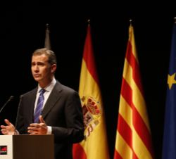 Su Majestad el Rey durante su intervención en el Mobile World Congress 2016