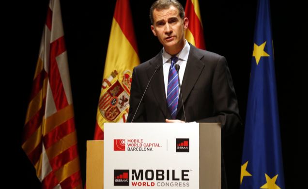 Su Majestad el Rey durante su intervención en el Mobile World Congress 2016