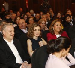 Doña Letizia, en el patio de butacas, junto a la secretaria de Estado de Investigación, Desarrollo e Innovación y el embajador del Reino Unido en Espa