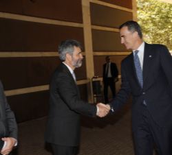 Su Majestad el Rey recibe el saludo del presidente del Tribunal Supremo y del Consejo General del Poder Judicial, Carlos Lesmes