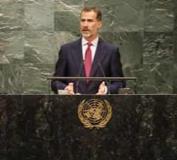 Su Majestad el Rey durante su intervención ante la Asamblea General de Naciones Unidas