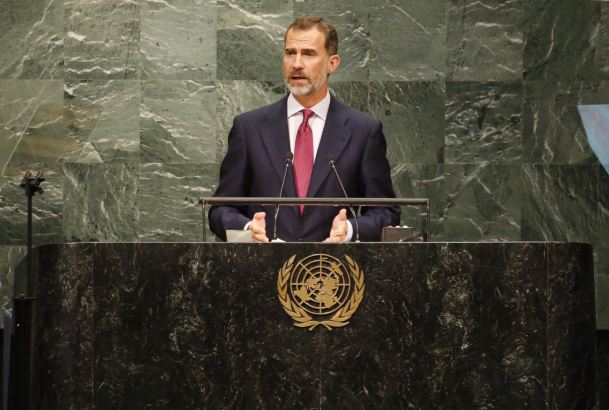 Su Majestad el Rey durante su intervención ante la Asamblea General de Naciones Unidas