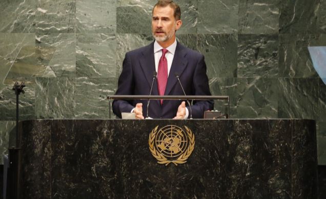 Su Majestad el Rey durante su intervención ante la Asamblea General de Naciones Unidas