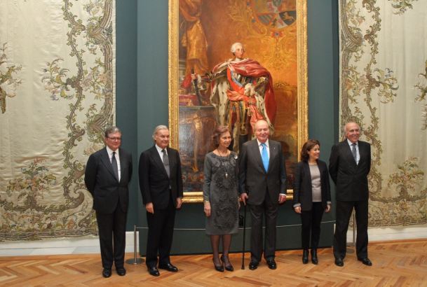 Don Juan Carlos y Doña Sofía, la vicepresidenta Sáenz de Santamaría, el presidente de Patrimonio Nacional, el vicepresidente ejecutivo del Santander y