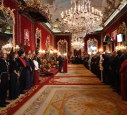 Vista general del Salón del Trono durante la recepción al Cuerpo Diplomático