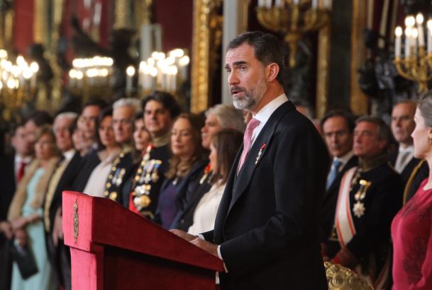 Don Felipe durante sus palabras en la recepción al Cuerpo Diplomático