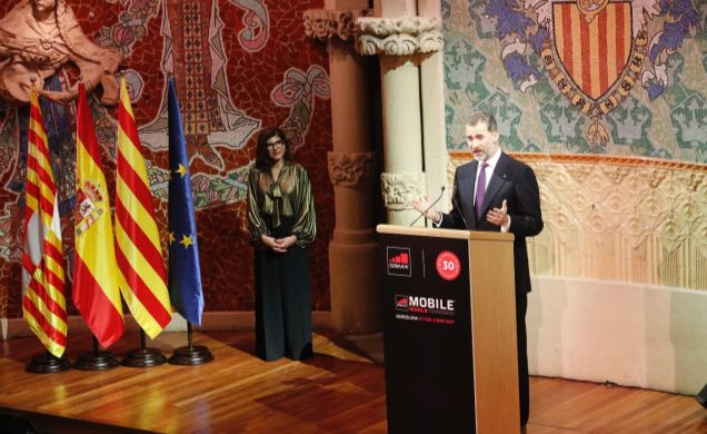 Su Majestad el Rey durante su intervención en el Mobile World Congress 2017