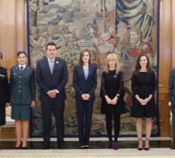Fotografía de grupo de Su Majestad la Reina junto a una representación de miembros y colaboradors de la "Asociación ALMA contra la Violencia de G