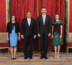 Sus Majestades los Reyes junto al Presidente de la República de Costa Rica, Guillermo Solís Rivera y su señora, Mercedes Peñas Domingo