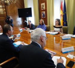 Su Majestad la Reina durante la reunión de trabajo sobre la aplicación de los Objetivos de Desarrollo Sostenible en España