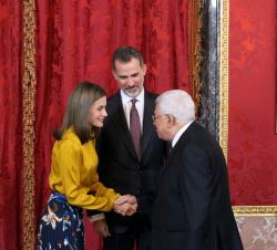 Sus Majestades los Reyes reciben Presidente de Palestina, Mahmoud Abbas, en el Salón de Teniers