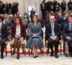 Su Majestad la Reina en primera fila de asientos, momentos antes de dar comienzo la entrega de los Premios Reina Letizia 