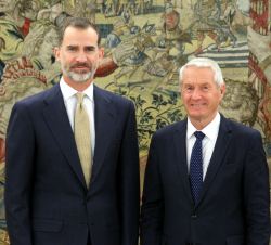 Don Felipe junto al secretario general del Consejo de Europa, Thorbjorn Jagland
