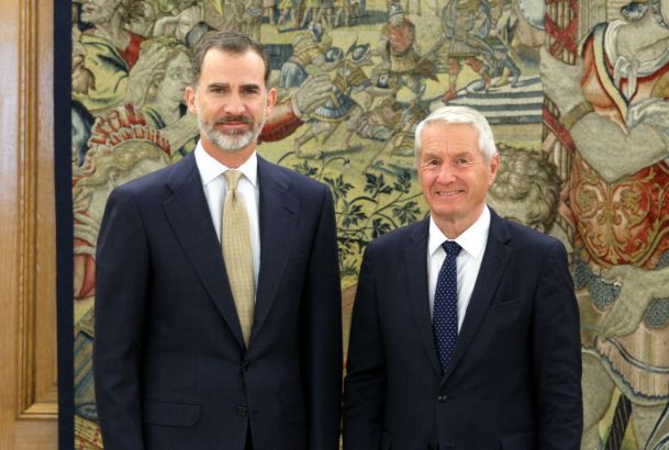 Don Felipe junto al secretario general del Consejo de Europa, Thorbjorn Jagland
