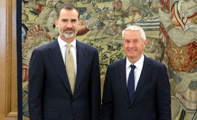 Don Felipe junto al secretario general del Consejo de Europa, Thorbjorn Jagland