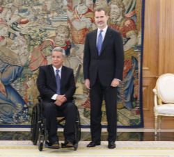 Su Majestad el Rey junto al Presidente del Ecuador, Lenin Moreno, momentos antes del encuentro