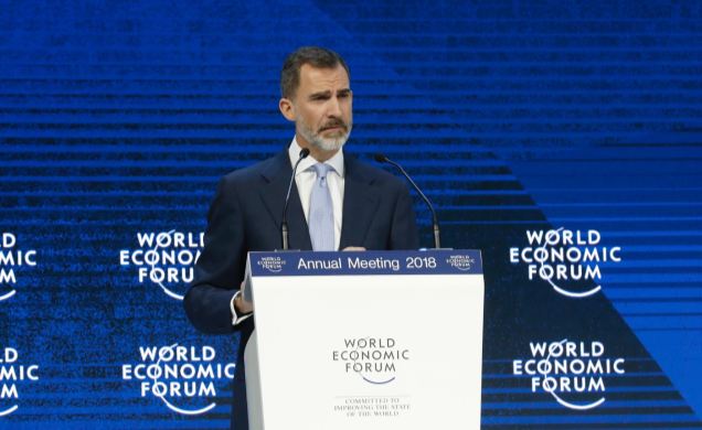Su Majestad el Rey durante su intervención en el Foro Económico Mundial
