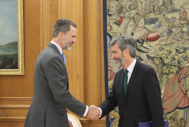 Su Majestad el Rey recibe el saludo del presidente del Tribunal Supremo y del Consejo General del Poder Judicial, Carlos Lesmes Serrano