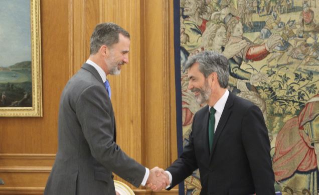 Su Majestad el Rey recibe el saludo del presidente del Tribunal Supremo y del Consejo General del Poder Judicial, Carlos Lesmes Serrano
