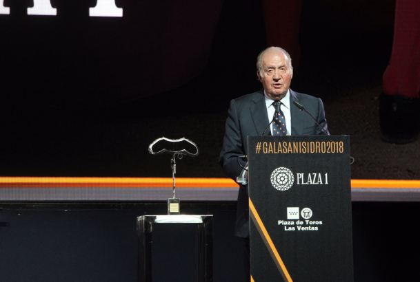 Don Juan Carlos, durante sus palabras de agradecimiento tras recibir el premio "Embajador Universal de la Tauromaquia".
