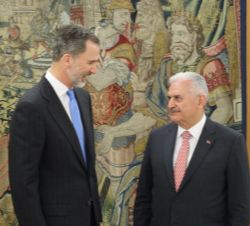 Su Majestad el Rey conversa con el primer ministro de la República de Turquía, Binali Yildirim